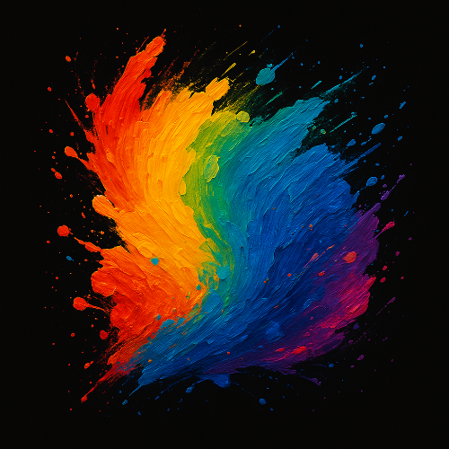 Abstract rainbow splash of "oil-paint" on a black background