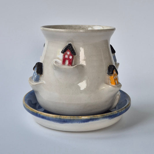 Nordic House #1 Planter & Saucer - side view of the planter and saucer on their own, in front of a plain grey background