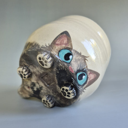 Hand-painted Cat Mug - Azuki - showing face & bottom paw details on a plain background