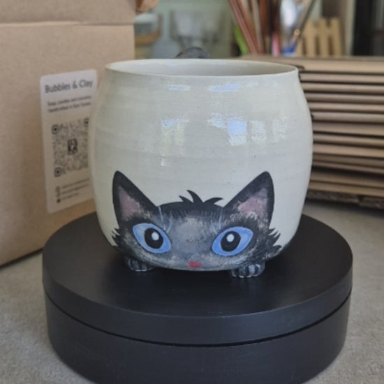Video of Archie the cat mug on a automatic turntable